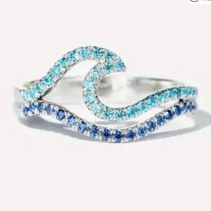 Beautiful Silver Blue Wave -Band Ring Sz6